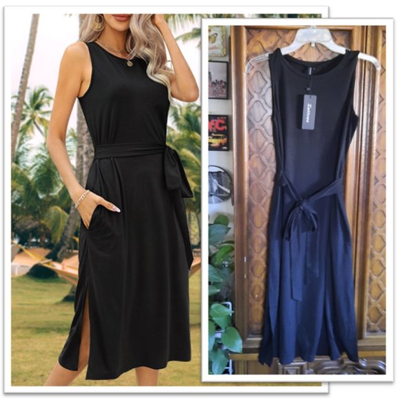 Zattcas Sleeveless Tie-waist Midi Tank Dress NWT - Black, Size S - Picture 1 of 16